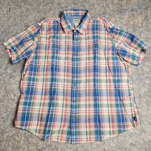 LL Bean Linen Blend Shirt Men XL Blue‎ Multicolor Scotch Plaid Short Sleeve